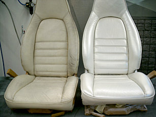 Porsche mother-of-pearl leather seat, before and after our treatment